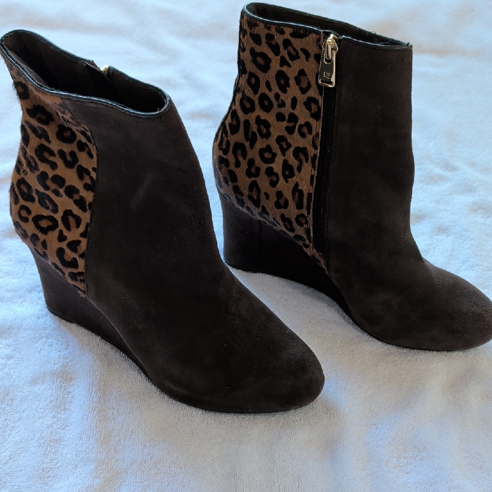 Rockport leopard print and suede wedge heeled boots